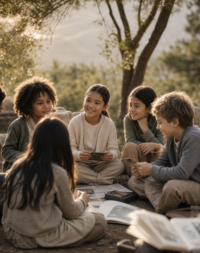 A group of children laughing and learning together outdoors, full of dignity and hope